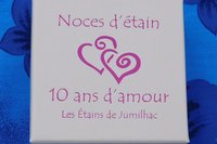 Bracelet en étain pour les noces de 10 Ans (noces d'étain); Gravure "10 Ans"; taille et couleur personnalisables