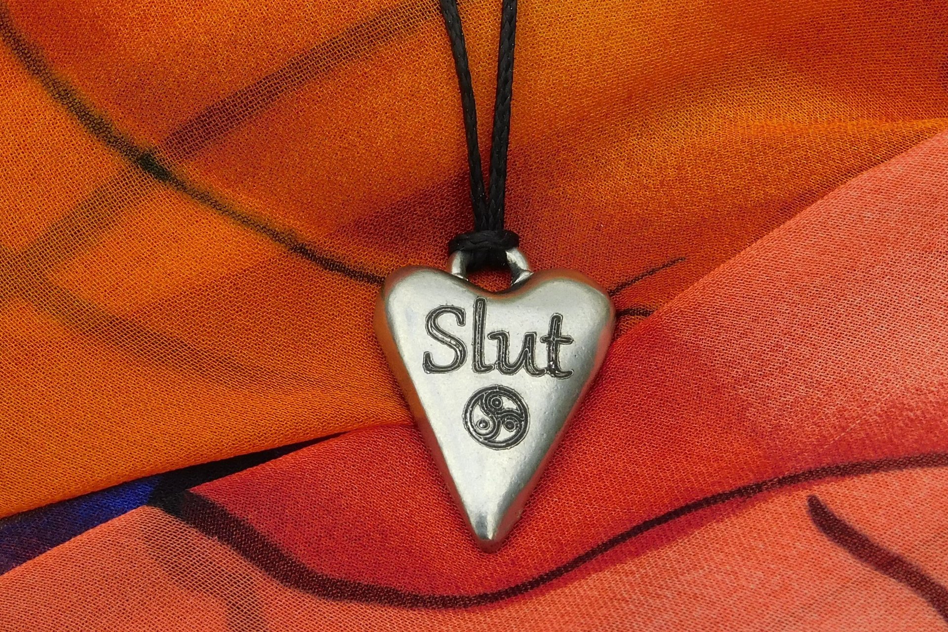 BDSM Slut Pendant, Erotic Sub Gift. Adjustable Waxed Cord. Hand Cast Pewter.