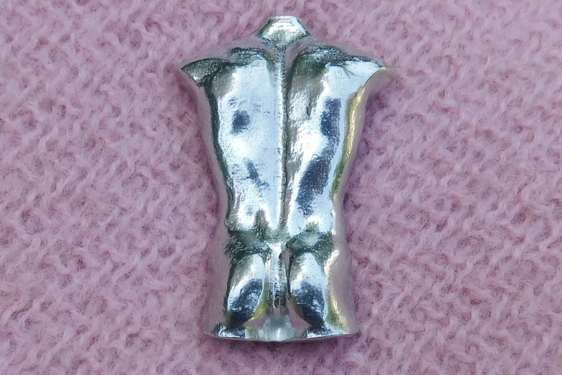 Male Torso Brooch - Front View. Hand Cast Pewter.
