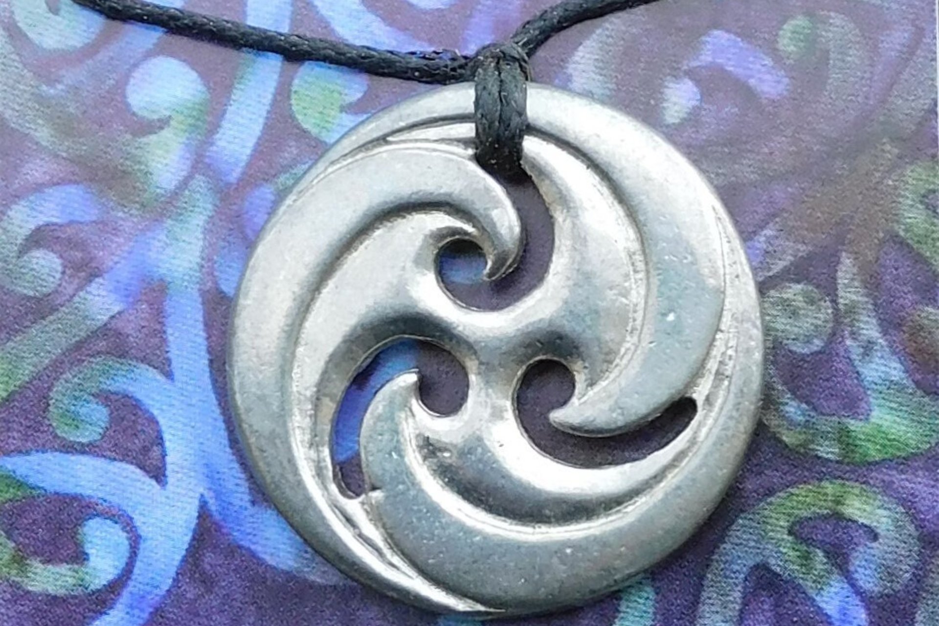 BDSM Triskele Pendant – Adjustable Cord. Hand Cast Pewter.